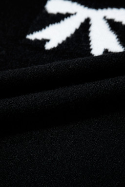 Black Bow Pattern Short Sleeve Knit Top