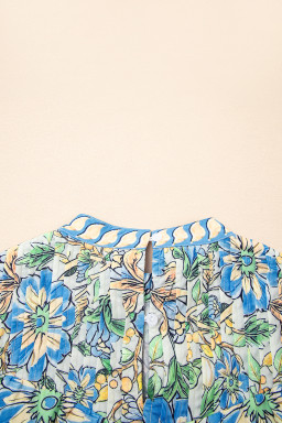 Spinach Green Botanical Floral Print Ruffle Pleated Mini Dress