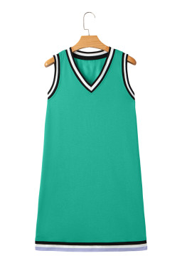 Mint Green Contrast Trim V Neck Sleeveless Mini Dress