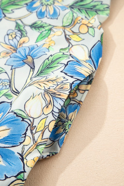 Spinach Green Botanical Floral Print Ruffle Pleated Mini Dress