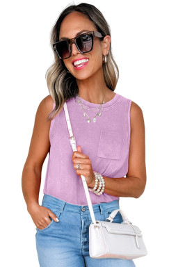 Phalaenopsis Mineral Wash Patched Chest Pocket Tank Top