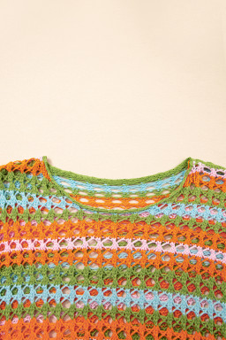 Carrot Striped Hollow Knit Summer Beach Cover Up