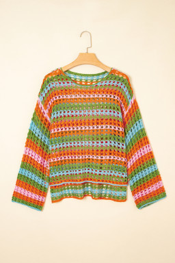 Carrot Striped Hollow Knit Summer Beach Cover Up