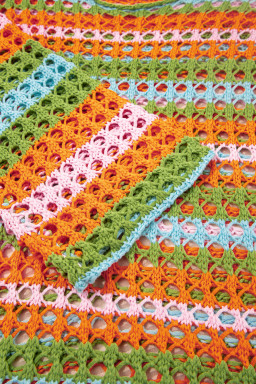 Carrot Striped Hollow Knit Summer Beach Cover Up