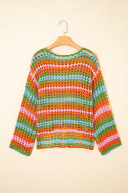 Carrot Striped Hollow Knit Summer Beach Cover Up