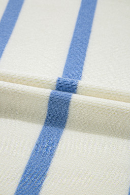 Sky Blue Striped Split V Neck Collared Ribbed Knit Vest