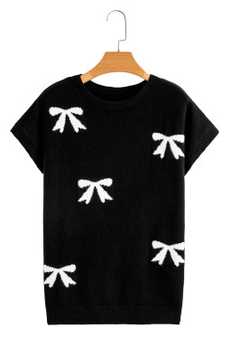 Black Bow Pattern Short Sleeve Knit Top
