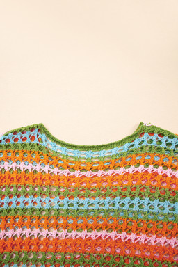 Carrot Striped Hollow Knit Summer Beach Cover Up