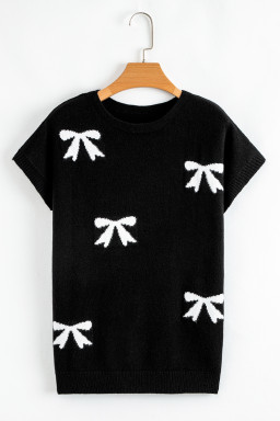 Black Bow Pattern Short Sleeve Knit Top