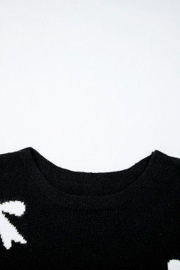 Black Bow Pattern Short Sleeve Knit Top