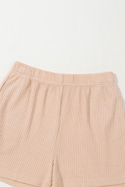 Light French Beige Cactus Graphic Waffle Half Sleeve Tee and Shorts Set