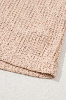 Light French Beige Cactus Graphic Waffle Half Sleeve Tee and Shorts Set