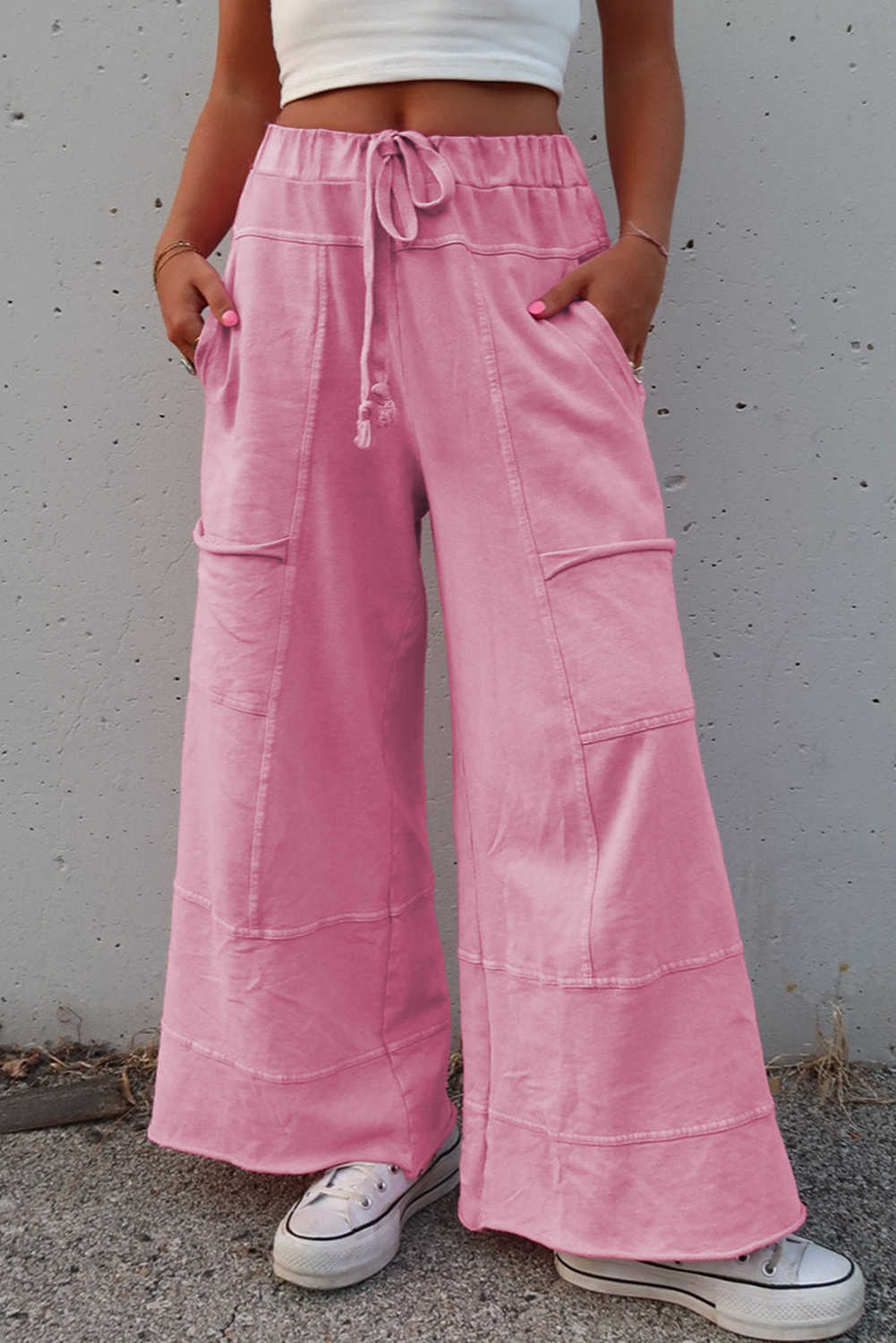 Bonbon Mineral Wash Exposed Seam Wide Leg Cargo Pants