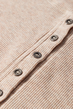 Oatmeal Short Sleeve Half Button Ribbed Top