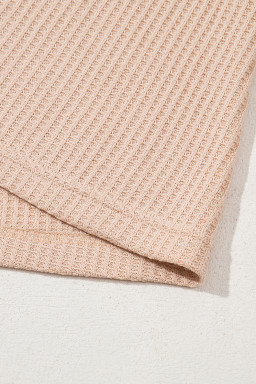 Light French Beige Cactus Graphic Waffle Half Sleeve Tee and Shorts Set