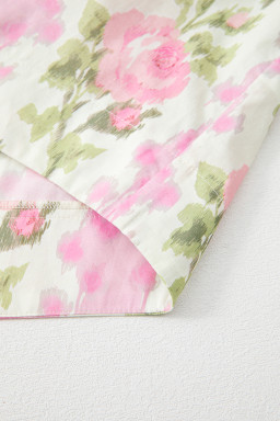Pink Floral Print Layered Ruffle Sleeve Summer Top