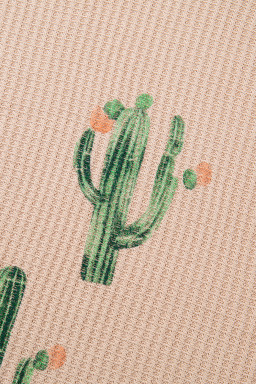 Light French Beige Cactus Graphic Waffle Half Sleeve Tee and Shorts Set