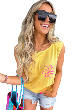 Yellow Cream Flower Graphic Summer Tank Top