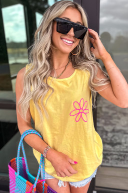 Yellow Cream Flower Graphic Summer Tank Top