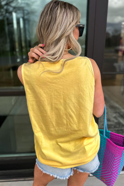 Yellow Cream Flower Graphic Summer Tank Top