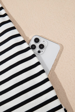 Black Stripe Collared Puff Sleeve Pocketed Mini Dress