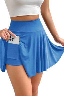 Blue A-line Draped High Waist Pocketed Lined Skort