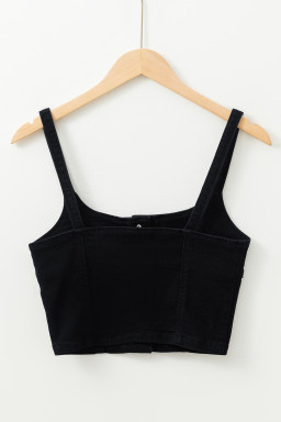 Black Acid Wash Buttoned Cropped Denim Cami Top