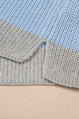 Light Blue Colorblock Notch V Neck Knit T Shirt