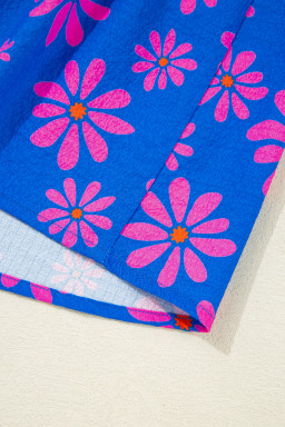 Blue Flower Colorblock Smocked Flutter Straps Flowy Top