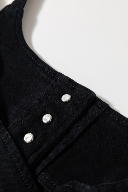 Black Acid Wash Buttoned Cropped Denim Cami Top