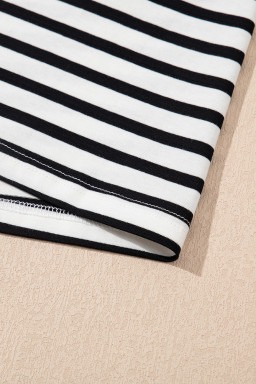 Black Stripe Collared Puff Sleeve Pocketed Mini Dress