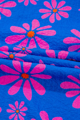 Blue Flower Colorblock Smocked Flutter Straps Flowy Top