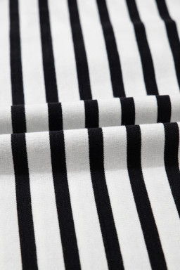 Black Stripe Collared Puff Sleeve Pocketed Mini Dress