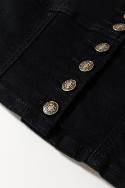 Black Acid Wash Buttoned Cropped Denim Cami Top