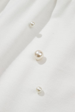 White Sweet Bow Trim Pearl Embellished Blouse and Skort Set
