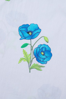 Sky Blue Floral Print Tie V-Neck Short Sleeve Blouse