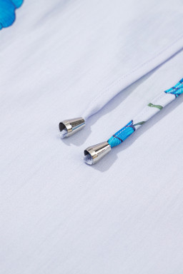 Sky Blue Floral Print Tie V-Neck Short Sleeve Blouse