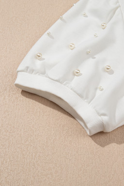 White Sweet Bow Trim Pearl Embellished Blouse and Skort Set