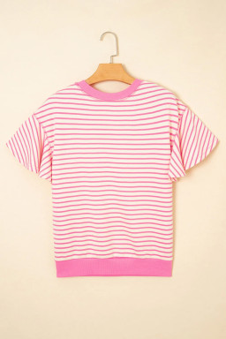 Sachet Pink Sequin American Flag Bow Patched Striped T Shirt