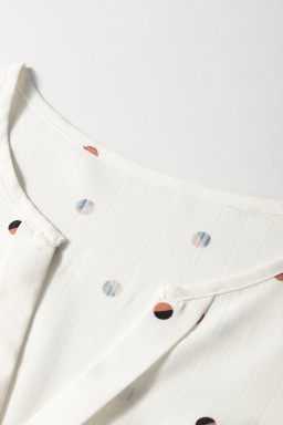 White Polka Dot Print V Neck Sleeveless Shirt
