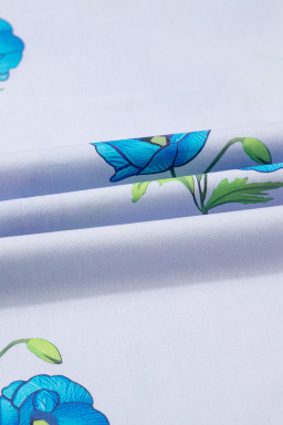 Sky Blue Floral Print Tie V-Neck Short Sleeve Blouse