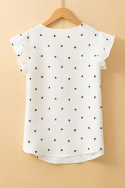 White Polka Dot Print V Neck Sleeveless Shirt