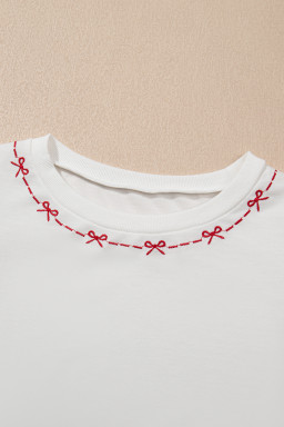 White Sweet Bow Trim Pearl Embellished Blouse and Skort Set
