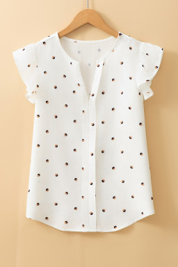 White Polka Dot Print V Neck Sleeveless Shirt