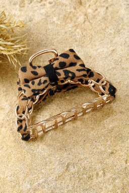 Camel Leopard Print Bow Decor Alloy Hair Claw Clip