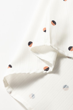 White Polka Dot Print V Neck Sleeveless Shirt