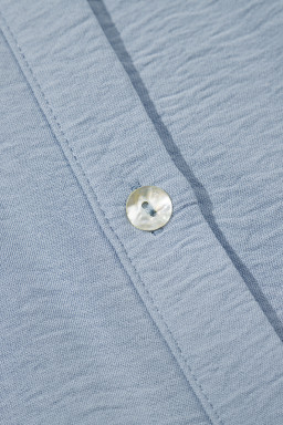 Beau Blue Shirt Collar Button Up Short Puff Sleeve Tiered Shift Dress