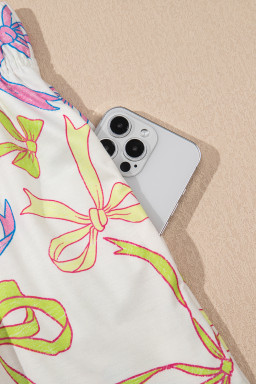 White Colorful Bow Print Pocket Shorts