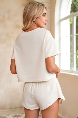 Beige Cropped Tee and Ruffle High Waist Skort Set