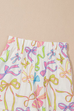 White Colorful Bow Print Pocket Shorts